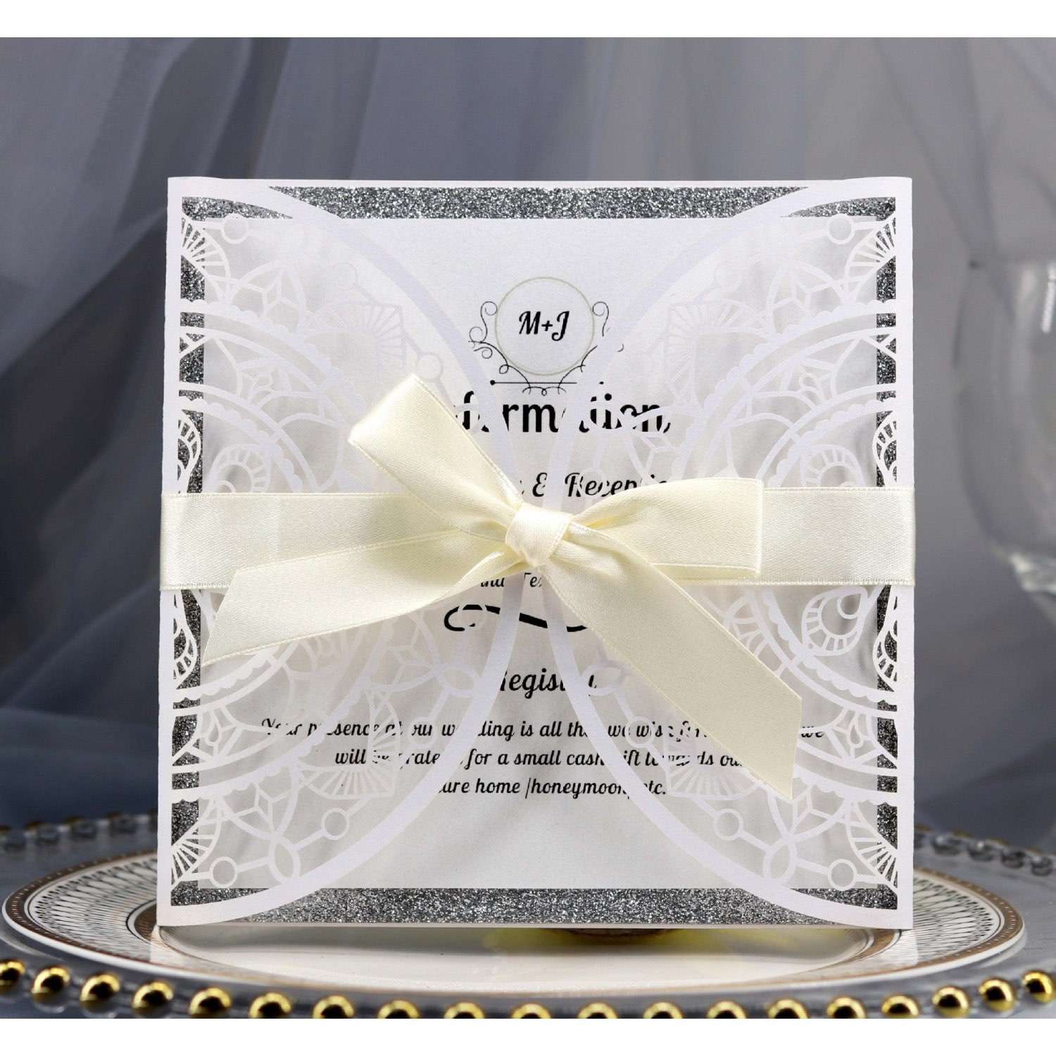 Elegant Wedding Invitation Marriage Invitation Card Laser Cut Glitter Greeting Card
